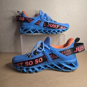 Vibrant Blue Kids Sneakers with Orange Accents